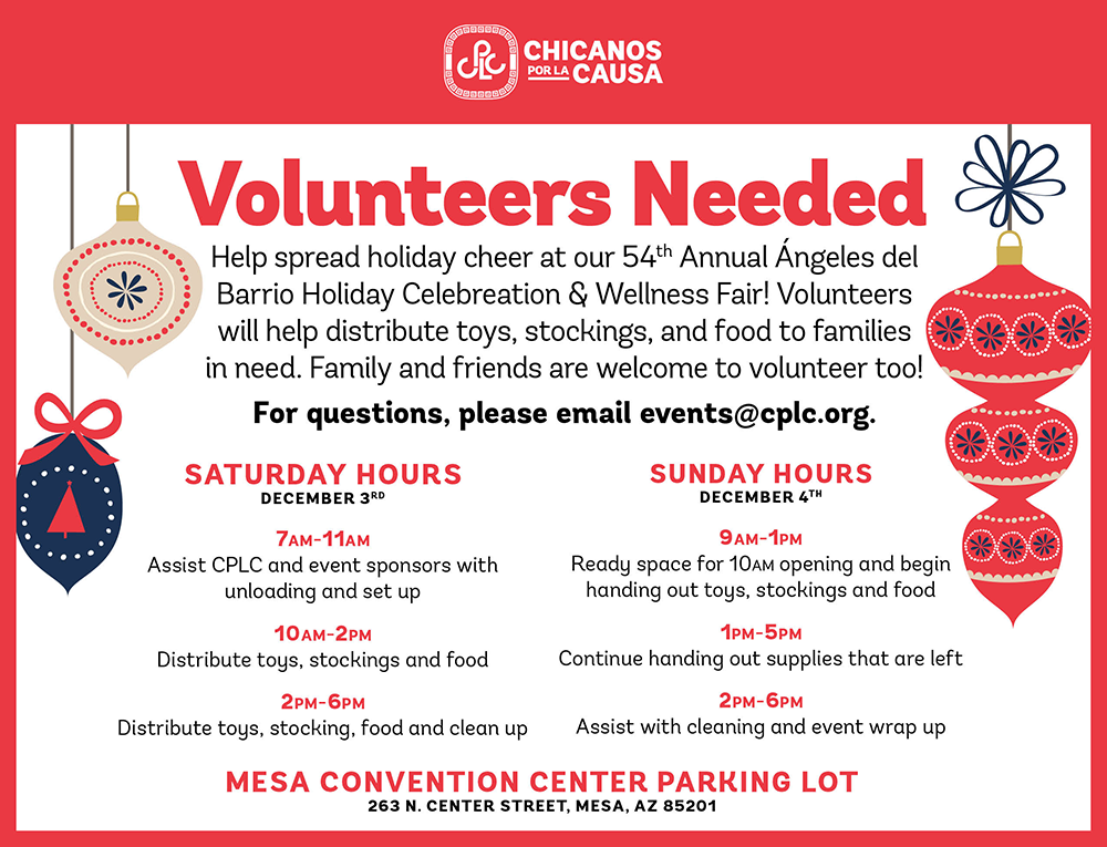 Volunteers Needed December 3rd and 4th at our Holiday event. Email events@cplc.org to sign up!